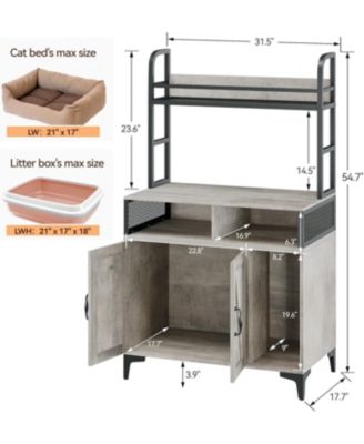 Double Door Litter Box Cabinet Vintage Style, Wooden Cat House, Privacy Protection, Durable Storage for Pets, Gray