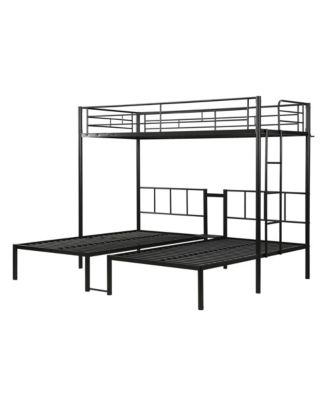 Twin Over Twin Over Twin Metal Triple Bunk Bed with Vertical Ladder and Safety Rails