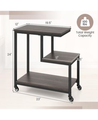 G-shaped Side Table 3-Tier Mobile End Table with Open Shelves