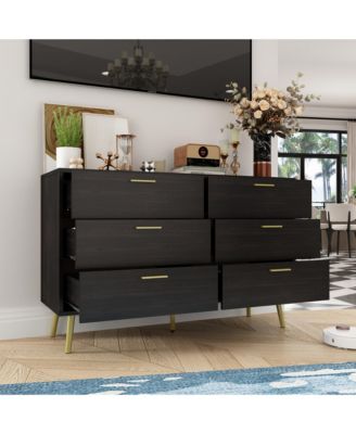 Black Wood Dresser Chest of Drawer With 6 Drawers