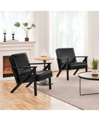Faux Leather Armchair with Z-shaped Wood Legs