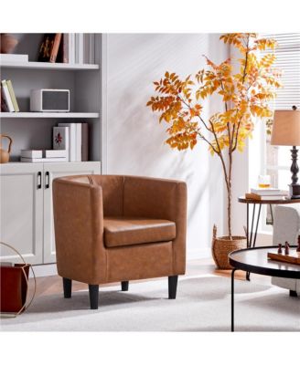 single club chair faux leather barrel-shaped accent arm chair