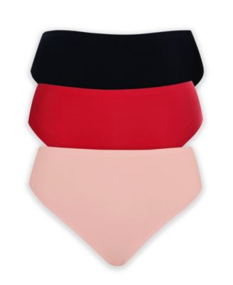 Women's Bonded French Cut PP5031 Body Smoothing Panties with No Visible Panty Lines (3 pack) - Black/Porcelain/Red