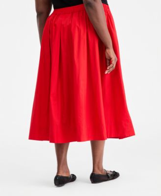 Trendy Plus Size Pull-On Cotton Midi Circle Skirt