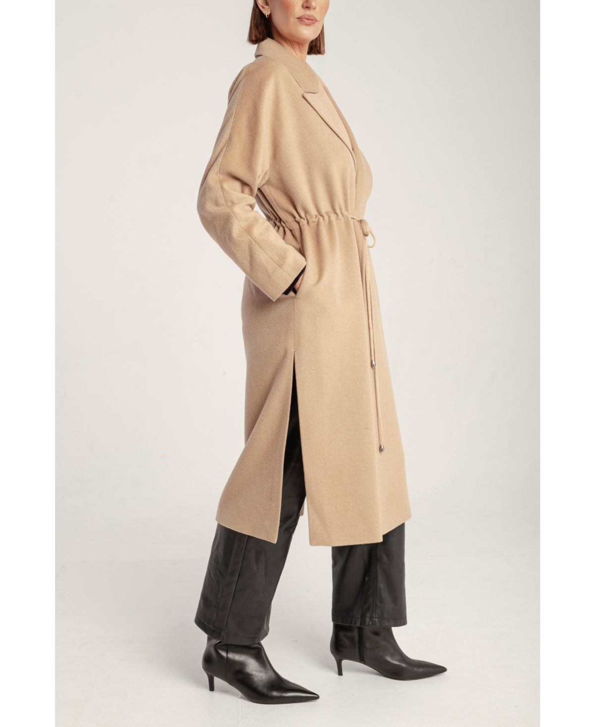 1982 Women's Cashmere Tie Waist Lapel Coat