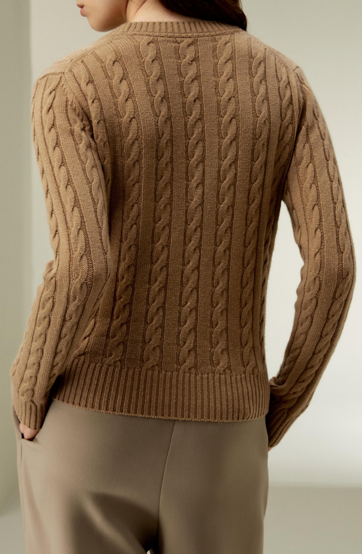 Lilysilk Women's Classic Cable Knit Sweater with Ribbed Edges