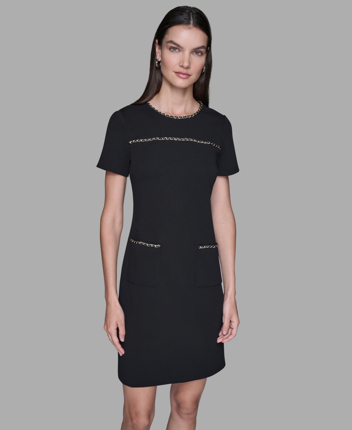 Karl Lagerfeld Paris Women's Crewneck Chain Detail Shift Dress