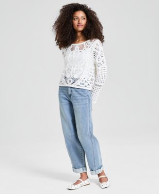 Women's Crochet Long-Sleeve Sweater