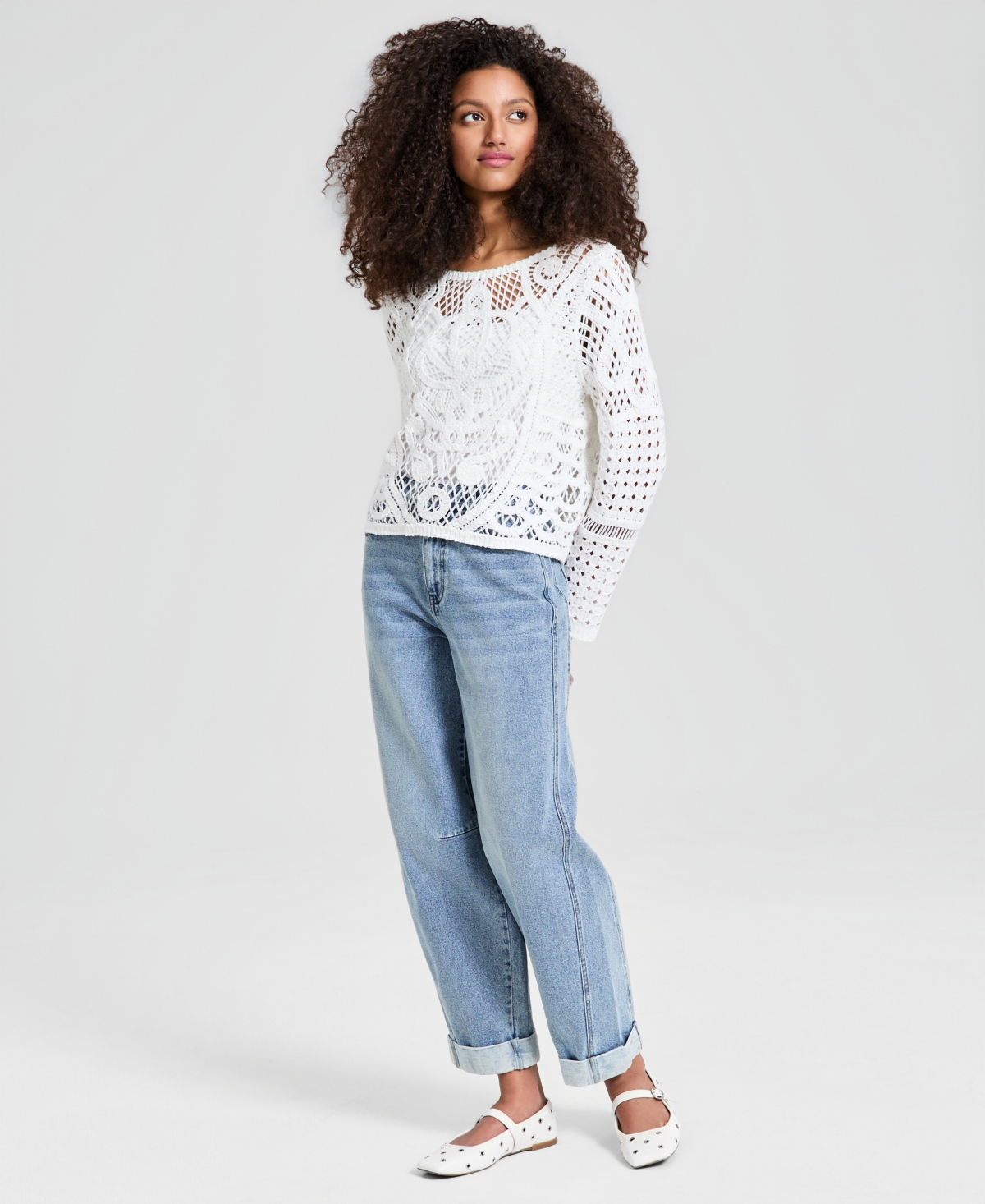 And Now This Women's Crochet Long-Sleeve Sweater, Macy's Exclusive