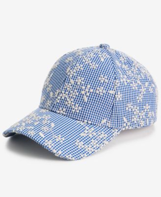 Floral Embroidered Gingham Baseball Cap