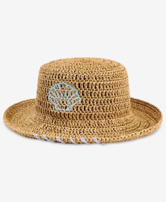 Icon Embroidered Crochet Straw Bucket Hat