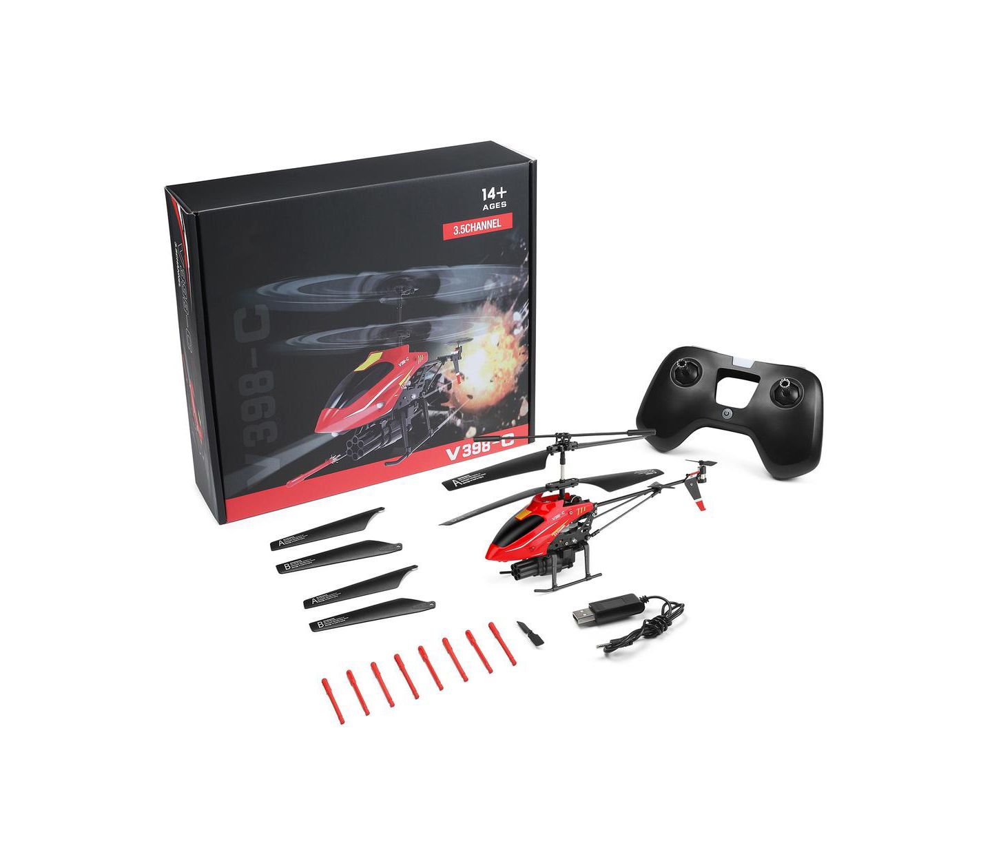 Детская игрушка Bruce & Shark V398-c 6-Axis Gyro Auto Hover Crash-Proof Remote-Control Helicopter, цвет: Красный — фото 7