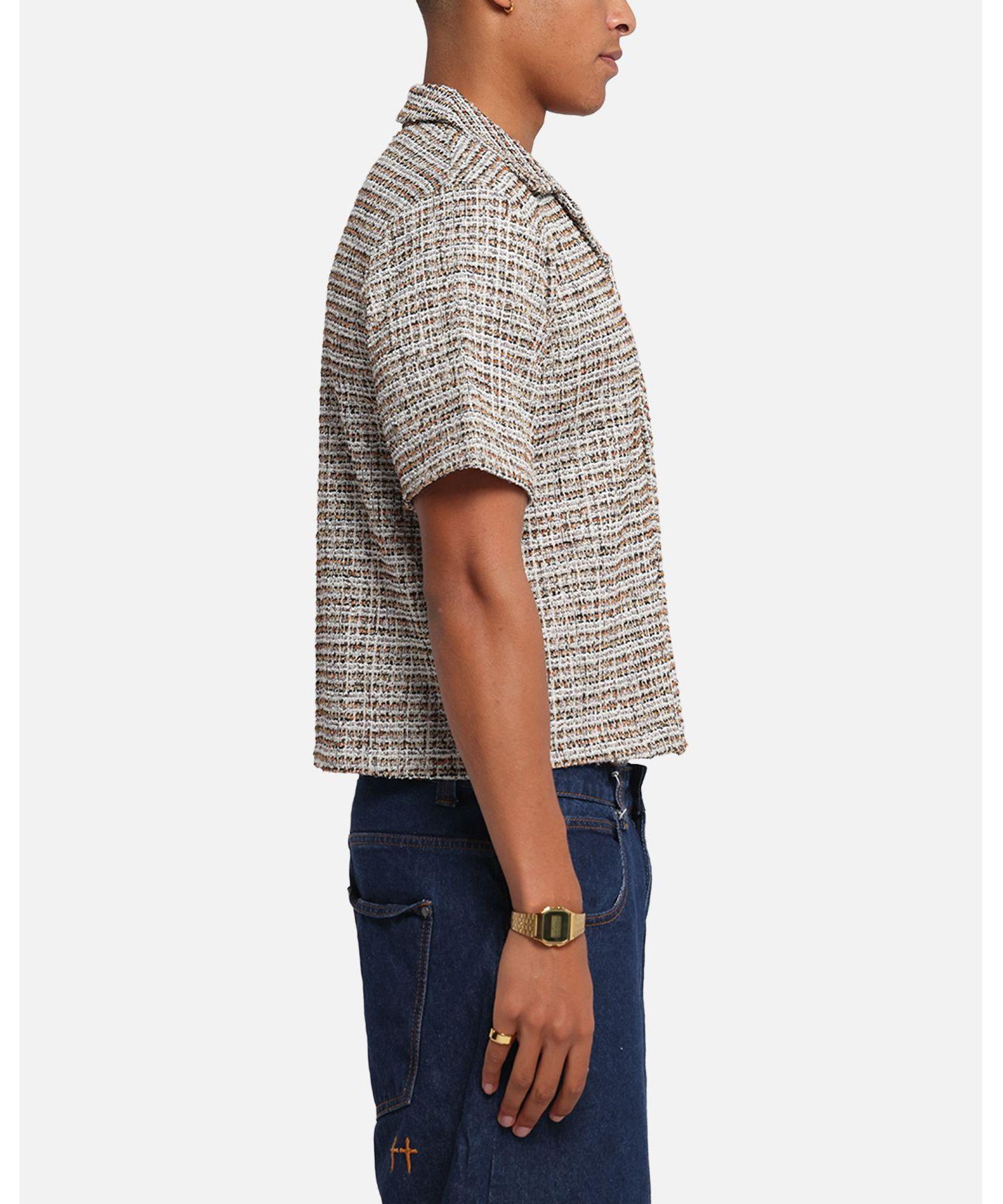 Men's Boucle Tweed Crop Button Up Shirt