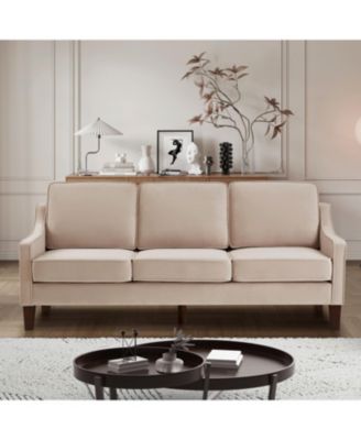 Velvet 3-Seat Sofa with Wood Legs