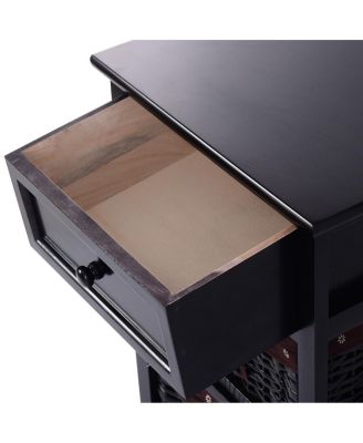 3 Tiers Wooden Storage Nightstand with 2 Baskets and 1 Drawer