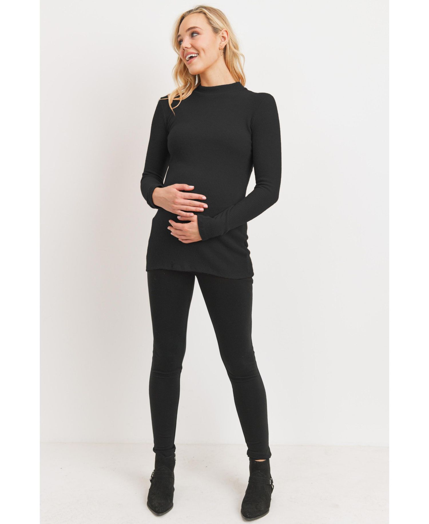 Maternity Mock Neck Long Sleeve Ribbed Top