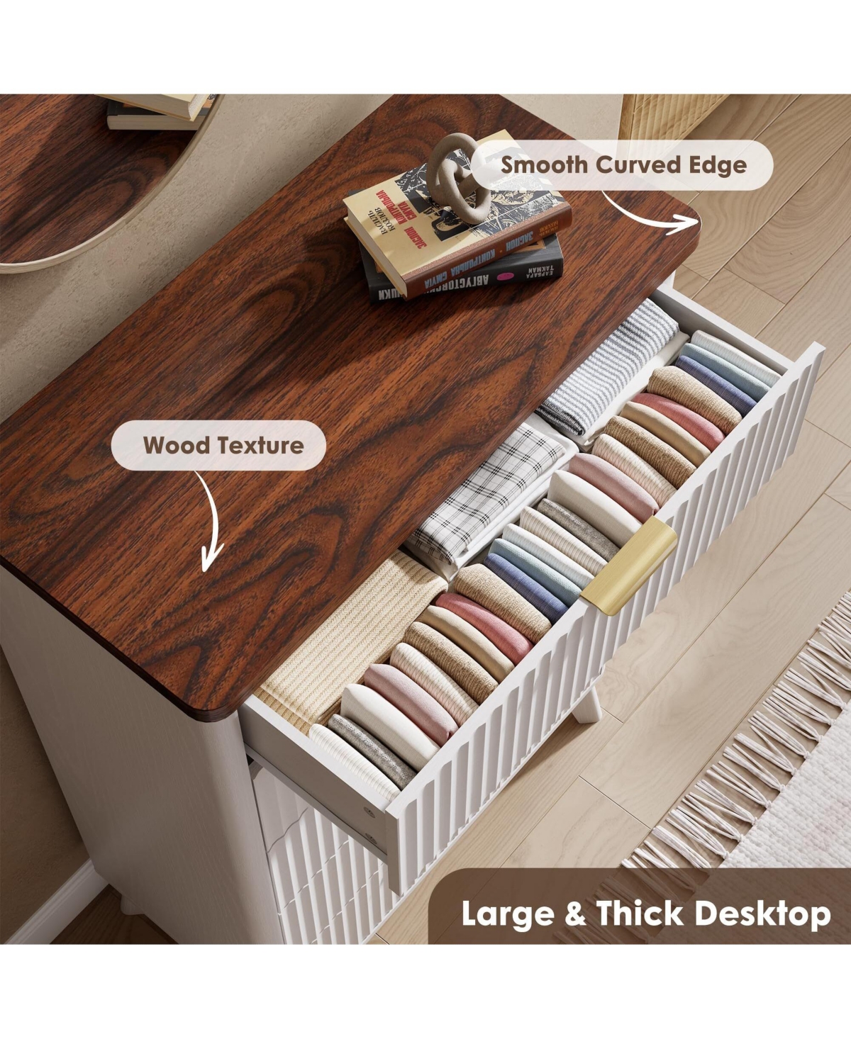 Fluted Dresser for Bedroom with 5 Deep Drawers