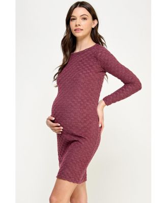 Maternity Round Neck Long Sleeve Textured Knit Dress