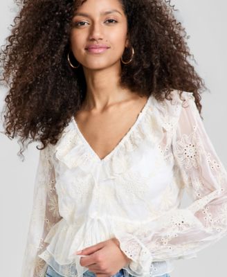 Women's Embroidered Ruffled Top