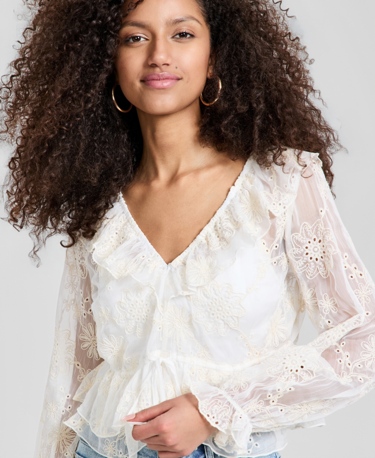And Now This Women's Embroidered Ruffled Top, Macy's Exclusive