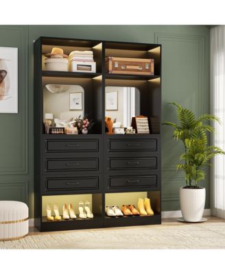 MDF, Metal, Glass Freestanding Closet System with 3 Drawers, 25'' Closet Drawer Organizer with Mirror and Storage Shelves