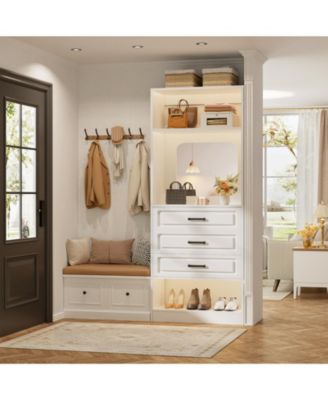 MDF, Metal, Glass Freestanding Closet System with 3 Drawers, 25'' Closet Drawer Organizer with Mirror and Storage Shelves