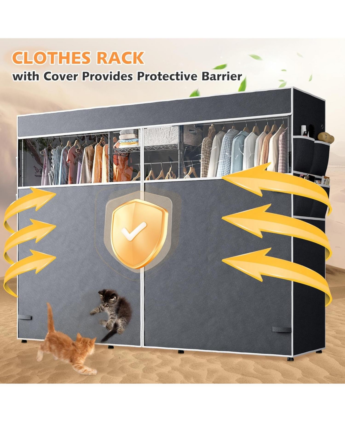 Raybee Clothes Rack with Cover,Clothing Racks for Hanging Clothes,Portable Closet, Adjustable,Metal,Max Load 900lbs