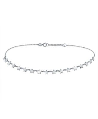 American USA Patriotic Celestial Rock Star Super Stars Thin Collarbone Necklace & Linear Dangle Earrings Jewelry Set Sterling Silver