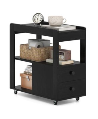 2-Drawer Sofa Side Table with Shelves for Living Room