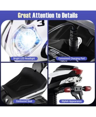 Kids Electric Ride On Motorcycle with LED Lights Music and Three Wheel Design