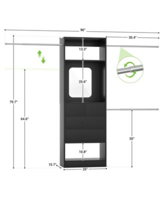 48 - 96 Inch Wide Adjustable Closet Organizer with 4 Drawers, 3 Hanging Rods, and a Mirror, Freestanding