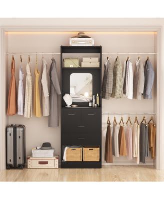 48 - 96 Inch Wide Adjustable Closet Organizer with 4 Drawers, 3 Hanging Rods, and a Mirror, Freestanding