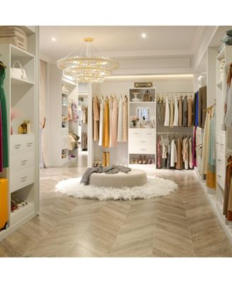 48 - 96 Inch Wide Adjustable Closet Organizer with 4 Drawers, 3 Hanging Rods, and a Mirror, Freestanding