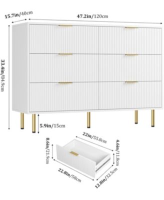6-Drawer Modern Fluted Wood Dresser with Gold Handle, Large Storage Organizer for Bedroom, Living Room, Hallway