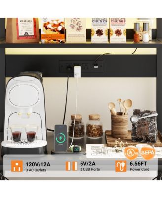  23.6'' Wide MDF/Metat Small Microwave Stand 5-Tier Bakers Rack with Power Outlet and LED Light