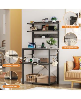  23.6'' Wide MDF/Metat Small Microwave Stand 5-Tier Bakers Rack with Power Outlet and LED Light