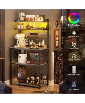  23.6'' Wide MDF/Metat Small Microwave Stand 5-Tier Bakers Rack with Power Outlet and LED Light