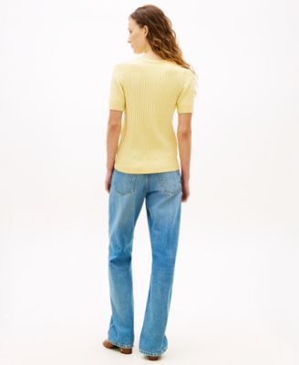 Women's Pointelle Ribbed Short-Sleeve Sweater