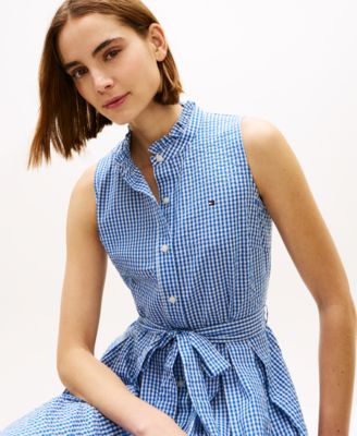 Women's Sleeveless Collared Frill Dress