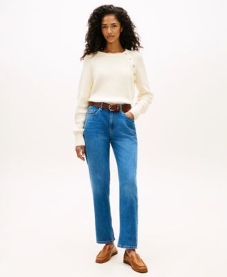 Women's Denim Mid Blue Classic Straight-Leg Jeans