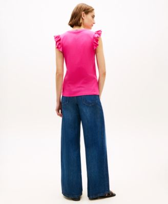 Women's Frill-Sleeve Crew Neck Top