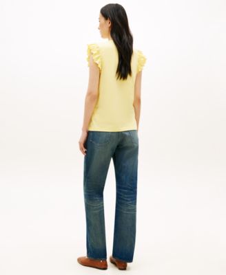 Women's Frill-Sleeve Crew Neck Top