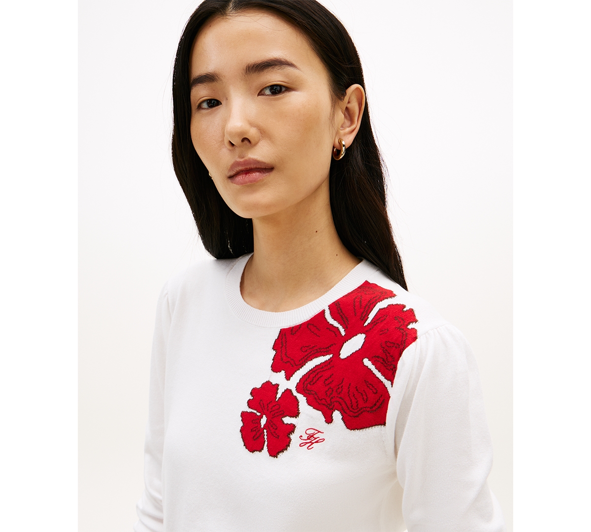 Tommy Hilfiger Women's Jacquard All-Over Floral Print Crewneck Sweater