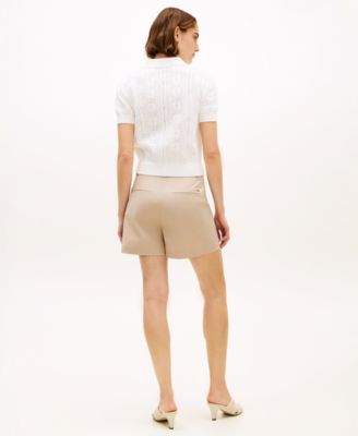 Women's Flag Pointelle Puff-Sleeve Polo Sweater