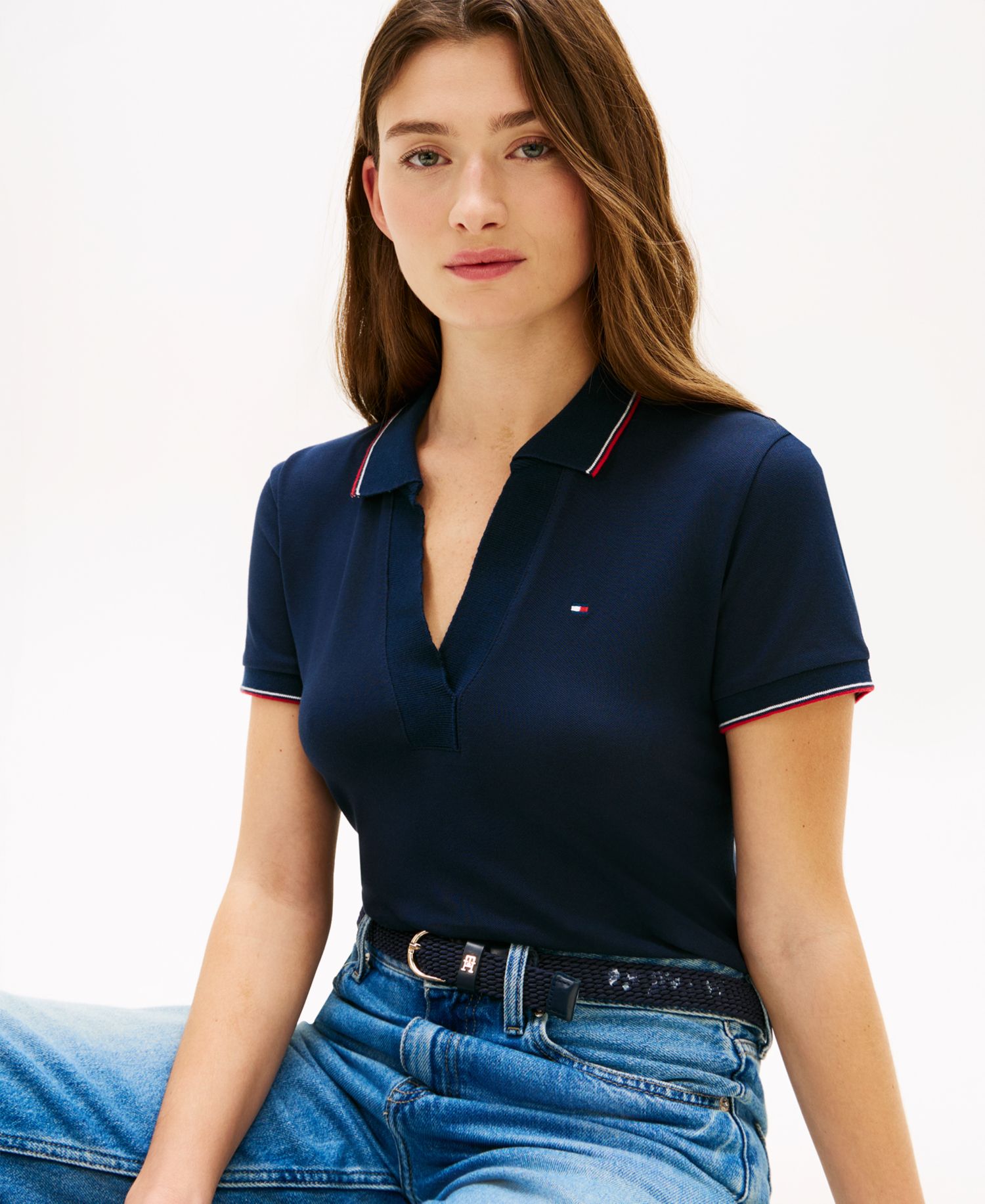 Women's Johnny Collar Short-Sleeve Polo T-Shirt