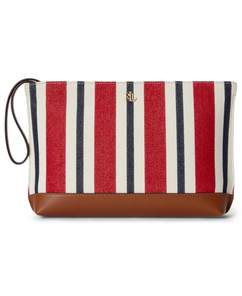 Женские Lauren Ralph Lauren Striped Canvas & Leather Medium Pouch