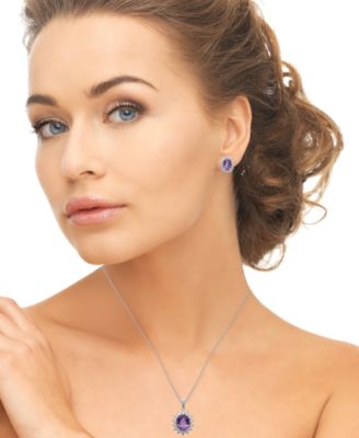 2-Pc Amethyst (4.8 ct. t.w.) & White Topaz (0.32 ct. t.w.) Lady Di Pendant Necklace with Matching Earrings in Sterling Silver