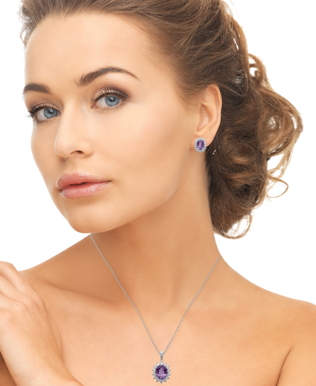 Macy's 2-Piece Set Lab Grown White Opal (1.50 ct. t.w.) Lady Di Pendant Necklace with Matching Earrings in Sterling Silver (also in Sapphire)