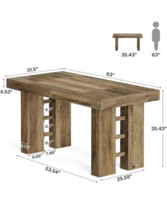 63-Inch Long Bar Table, Farmhouse Rectangular Counter Height Pub Table, Wood Home Bar Unit