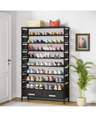 10-Layer High Shoe Rack with 2 Storage Drawers, Black